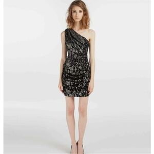 Maje Douce Silk Blend Velvet Shimmer One Shoulder Velvet Burnout Dress Small